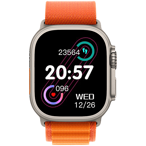 Nu Republic Creed Ultra Smartwatch - 5 cm HD IPS Display, BT Calling, HRM, SPO2 & AI Voice Assistant, Silver/Orange, Free Size, 1 pc  