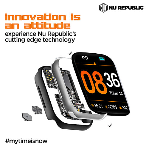Nu Republic Impulse Evo Smartwatch - 5 cm HD IPS Display, BT Calling, HRM, SPO2 & AI Voice Assistant, Silver/Black, Free Size, 1 pc  