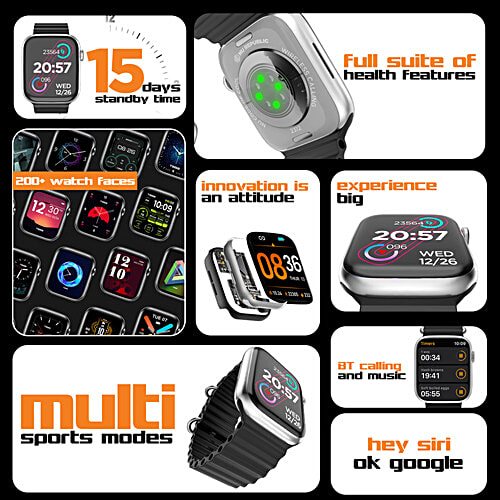 Nu Republic Impulse Evo Smartwatch - 5 cm HD IPS Display, BT Calling, HRM, SPO2 & AI Voice Assistant, Silver/Black, Free Size, 1 pc  