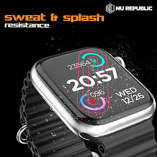 Nu Republic Impulse Evo Smartwatch - 5 cm HD IPS Display, BT Calling, HRM, SPO2 & AI Voice Assistant, Silver/Black, Free Size, 1 pc  