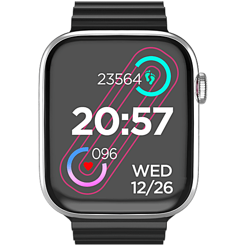 Nu Republic Impulse Evo Smartwatch - 5 cm HD IPS Display, BT Calling, HRM, SPO2 & AI Voice Assistant, Silver/Black, Free Size, 1 pc  