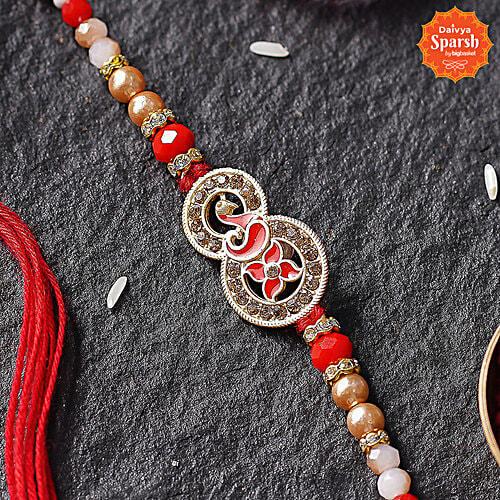 Daivya Sparsh by bigbasket Golden Red Elegance Rakhi With Kumkum & Rice, 1 pc