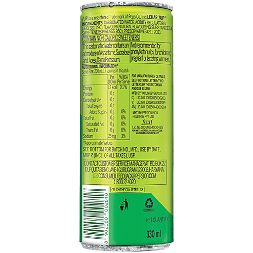 7UP Zero Sugar Soft Drink, 330 ml  