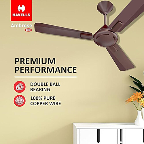 Havells 1200mm Ambrose ES Ceiling Fan - Cola Espresso Brown, 1 pc  Premium Finish, Deco. Fan, Elegant Looks, High Air Delivery, Energy Saving, 100% Pure Copper Motor, 2 Year Warranty by Brand