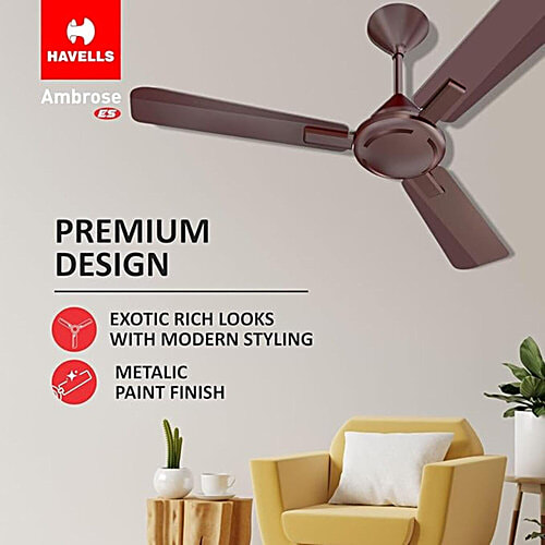 Havells 1200mm Ambrose ES Ceiling Fan - Cola Espresso Brown, 1 pc  Premium Finish, Deco. Fan, Elegant Looks, High Air Delivery, Energy Saving, 100% Pure Copper Motor, 2 Year Warranty by Brand