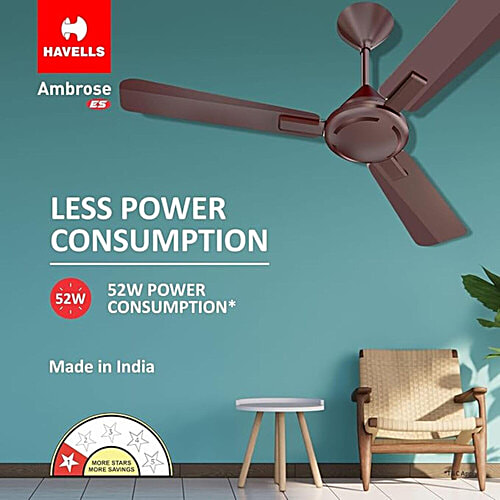 Havells 1200mm Ambrose ES Ceiling Fan - Cola Espresso Brown, 1 pc  Premium Finish, Deco. Fan, Elegant Looks, High Air Delivery, Energy Saving, 100% Pure Copper Motor, 2 Year Warranty by Brand