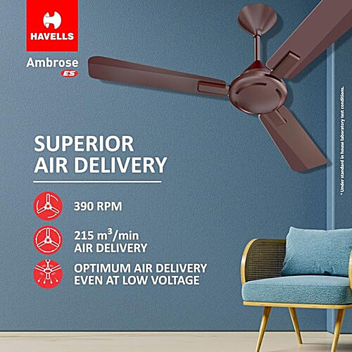 Havells 1200mm Ambrose ES Ceiling Fan - Cola Espresso Brown, 1 pc  Premium Finish, Deco. Fan, Elegant Looks, High Air Delivery, Energy Saving, 100% Pure Copper Motor, 2 Year Warranty by Brand