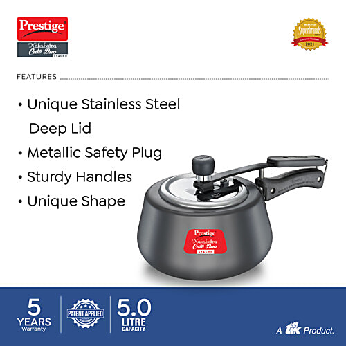 Prestige Nakshatra Cute Duo Svachh Hard Anodised Pressure Cooker - Black, 5 L  