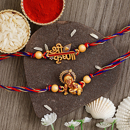 eCraftIndia Krishna Religious Rakhi Set With Roli Chawal, 3 pcs
