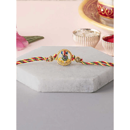 eCraftIndia Lord Ganesha Rakhi With Roli Chawal - Red, Green & Yellow Thread, 1 pc  Religious Rakhi, For Brother