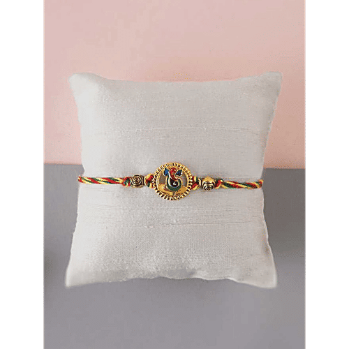 eCraftIndia Lord Ganesha Rakhi With Roli Chawal - Red, Green & Yellow Thread, 1 pc  Religious Rakhi, For Brother
