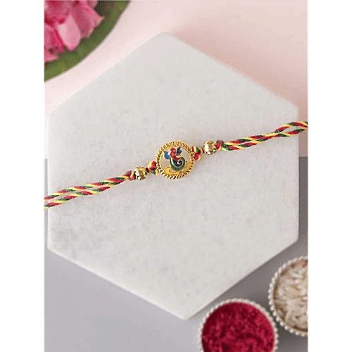 eCraftIndia Lord Ganesha Rakhi With Roli Chawal - Red, Green & Yellow Thread, 1 pc  Religious Rakhi, For Brother