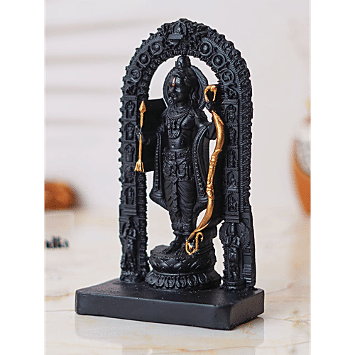 eCraftIndia Shri Ram Statue/Ayodhya Ram Lalla Murti Statue - Black & Golden Polyresin, Handcrafted, 1 pc  For Home Decor, Car Dashboard, Office, Temple
