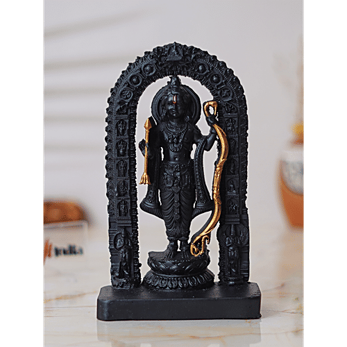 eCraftIndia Shri Ram Statue/Ayodhya Ram Lalla Murti Statue - Black & Golden Polyresin, Handcrafted, 1 pc  For Home Decor, Car Dashboard, Office, Temple
