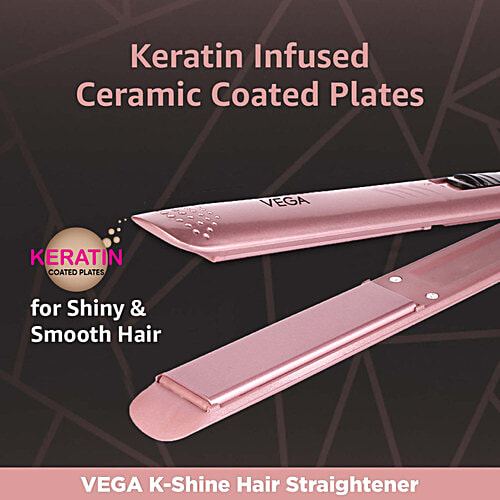 Vega K Shine Hair Straightener For Women With Keratin Infused Plates, Rose Gold, VHSH 28, 1 pc  Pink