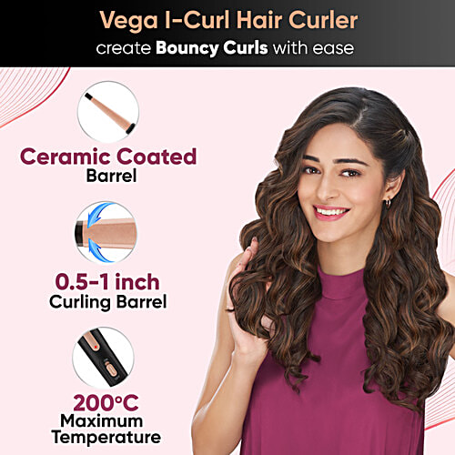 Vega I-Curl Hair Curler For Women With 0.5 inch-1 inch Barrel, Quick Heat up Technology, Rose Gold, VHCH 05, 1 pc  Rose Gold