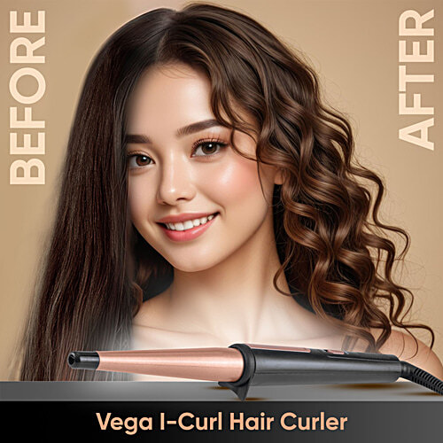 Vega I-Curl Hair Curler For Women With 0.5 inch-1 inch Barrel, Quick Heat up Technology, Rose Gold, VHCH 05, 1 pc  Rose Gold