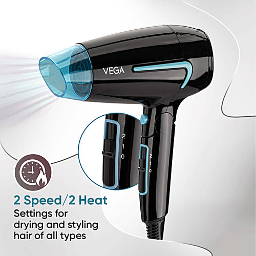 Vega Hair Dryer For Women & Men With Cool Shot Button, U-Style Dryer 1600 Watts, VHDH-24, 1 pc Black