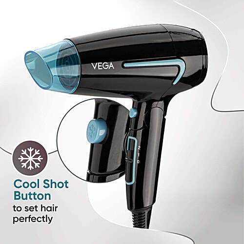Vega Hair Dryer For Women & Men With Cool Shot Button, U-Style Dryer 1600 Watts, VHDH-24, 1 pc Black