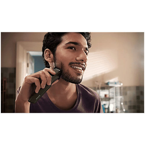 Philips PHILIPS Series 1000 Rechargeable Cordless Wet & Dry Trimmer for Beard with 4 Length Settings for Men (30mins Runtime, DuraPower Technology, Green), 1 Unit