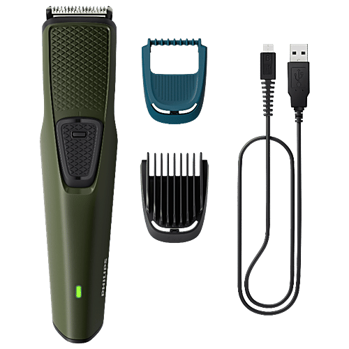 Philips PHILIPS Series 1000 Rechargeable Cordless Wet & Dry Trimmer for Beard with 4 Length Settings for Men (30mins Runtime, DuraPower Technology, Green), 1 Unit