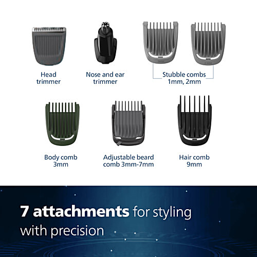 Philips Multi Groomer Set Grooming Kit - 60 min Runtime, 7 Length Settings, White, MG3721/65, 1 pc