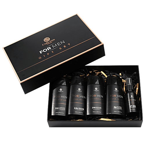 Carlton London Men Gift Set - Lotion + Gel + Facewash + Sunscreen Spray + Face Scrub, 450 ml (Set of 5)