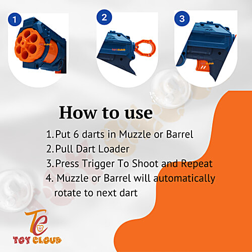 Toy Cloud Dart Rotating Drum Gun Manual Attacker Soft Foam Dart Blaster With 6-Dart Barrel For Rapid Fire Fun Ideal Gun Toys For Kids Ages Above 8 Years, 1 pc Box Epic Battles
Safe and Exciting Play
Rotating Drum Feature