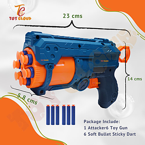 Toy Cloud Dart Rotating Drum Gun Manual Attacker Soft Foam Dart Blaster With 6-Dart Barrel For Rapid Fire Fun Ideal Gun Toys For Kids Ages Above 8 Years, 1 pc Box Epic Battles
Safe and Exciting Play
Rotating Drum Feature