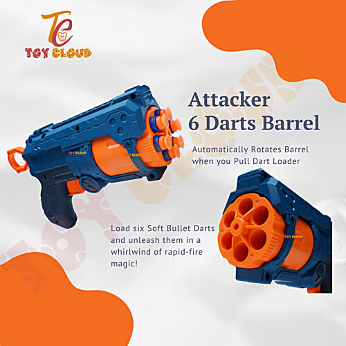 Toy Cloud Dart Rotating Drum Gun Manual Attacker Soft Foam Dart Blaster With 6-Dart Barrel For Rapid Fire Fun Ideal Gun Toys For Kids Ages Above 8 Years, 1 pc Box Epic Battles
Safe and Exciting Play
Rotating Drum Feature