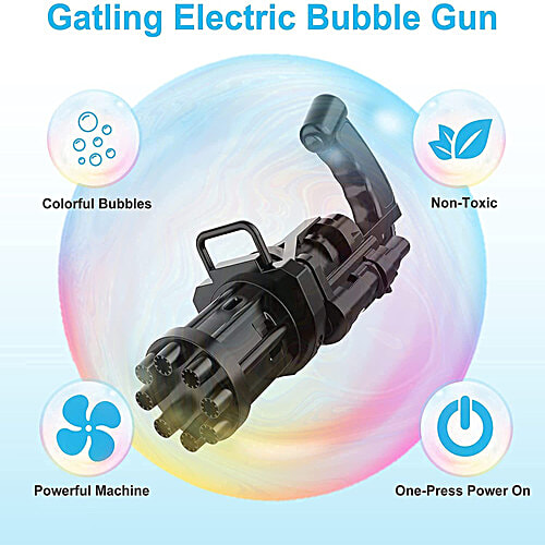 Toy Cloud 8 Hole Automatic Bubble Maker With Bubble Solution For Toddlers, Battery Operated Gatling Bubble Machine Gun Toy, Outdoor & Indoor Toys For Kids, Bubble Machine For Fun Activity - Multicolour, 1 pc Box Cool Bubble Design
 Dual Functionality - Fan Mode