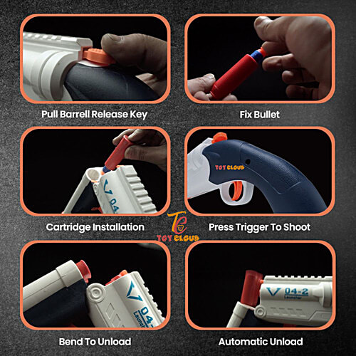 Toy Cloud Super Blast Double Barrelled Gun, Soft Blaster Manual Bullet Shooting Gun Toy With 6 Bullet Shells & 10 Soft Foam Darts Bullets, 1 pc Box Unique Manual Mechanism
Double-Barrelled Design