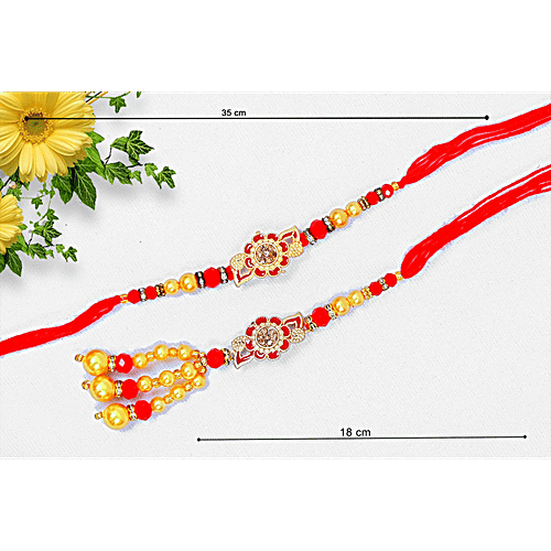 Pearlfiesta "Bhaiya Bhabhi" Rakhi Se With Lumba Rakhi - Red & Golden, 2 pcs For Brother, Bhaiya, Bhai