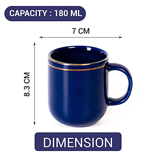Femora Ceramic Coffee Mugs - With Gold Lines, Blue, 180 ml (Set of 2)