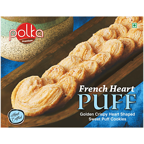 POLKA French Heart Puff Cookies French Palmier - Golden Crispy Heart Shaped Sweet Puff Cookies, 200 g