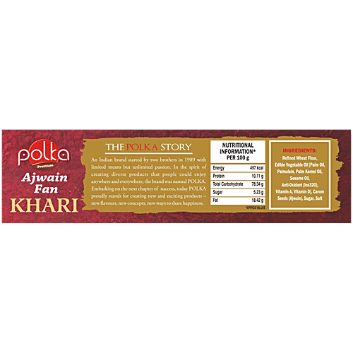 POLKA Ajwain Fan Khari Puff - Crunchy & Flaky Baked Namkeen, 200 g Spiced With Ajwain