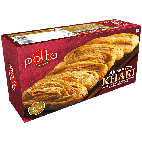 POLKA Ajwain Fan Khari Puff - Crunchy & Flaky Baked Namkeen, 200 g Spiced With Ajwain