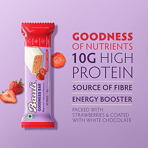 Bauli Goodness Bar - Strawberry Flavour, 50 g  High Protein Source of Fibre
 Delicious & Wholesome