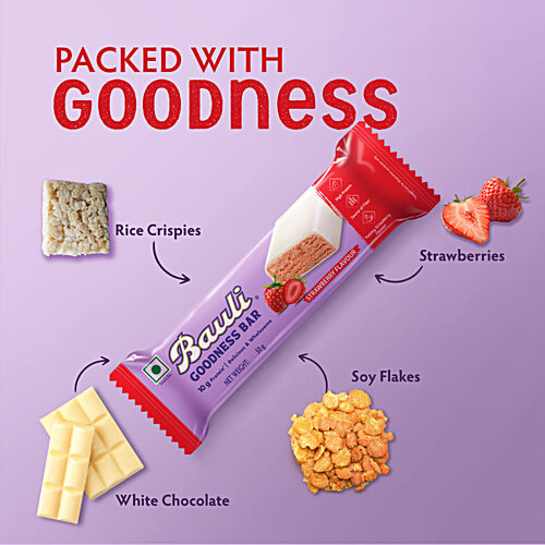 Bauli Goodness Bar - Strawberry Flavour, 50 g  High Protein Source of Fibre
 Delicious & Wholesome