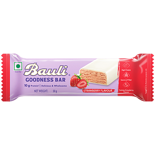 Bauli Goodness Bar - Strawberry Flavour, 50 g  High Protein Source of Fibre
 Delicious & Wholesome
