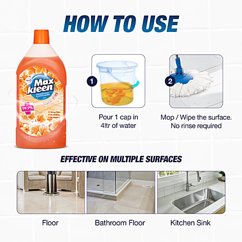Maxkleen Floral Bliss Disinfectant Floor Cleaner, 1.25 L Shiny Clean, No Rinsing, No Residue