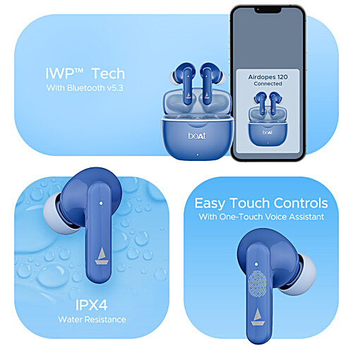 boAt Airdopes 120 Wireless Earbuds 40 hrs Playtime, Beast Mode, IWP, ASAP Charge, IPX4 & Bluetooth v5.3 - Dawn Blue, 1 pc  