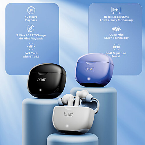 boAt Airdopes 120 Wireless Earbuds 40 hrs Playtime, Beast Mode, IWP, ASAP Charge, IPX4 & Bluetooth v5.3 - Dawn Blue, 1 pc  