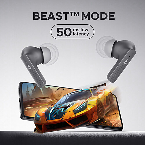boAt Airdopes 91 Wireless Earbuds 45 hrs Playtime, Beast Mode With 50 ms Low Latency, Dual Mics With ENx - Mist Grey, 1 pc ASAP Charge, IWP Tech, IPX4 & Bluetooth v5.3