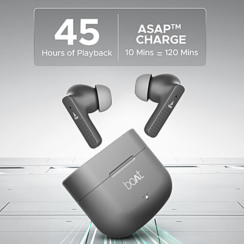 boAt Airdopes 91 Wireless Earbuds 45 hrs Playtime, Beast Mode With 50 ms Low Latency, Dual Mics With ENx - Mist Grey, 1 pc ASAP Charge, IWP Tech, IPX4 & Bluetooth v5.3