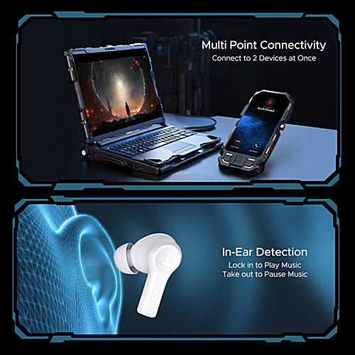 boAt Airdopes Flex 454 Wireless Earbuds With Active Noise Cancellation ANC Smart Features, ANC, 60 Hrs Playback - Zinc White, 1 pc Low Latency, Quad Mics, Multi Point Connectivity, ASAP Charge, Adaptive EQ