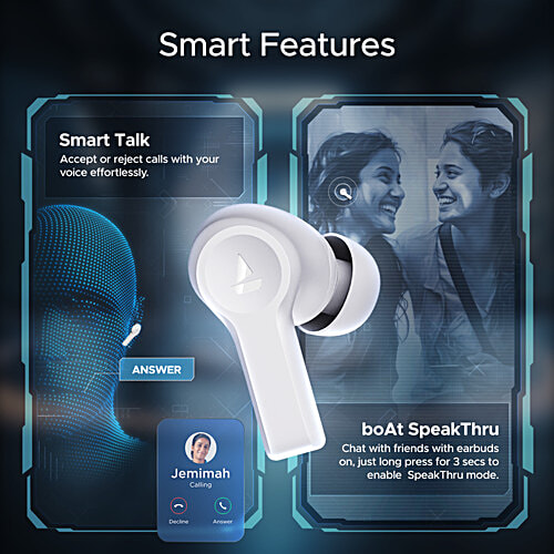 boAt Airdopes Flex 454 Wireless Earbuds With Active Noise Cancellation ANC Smart Features, ANC, 60 Hrs Playback - Zinc White, 1 pc Low Latency, Quad Mics, Multi Point Connectivity, ASAP Charge, Adaptive EQ