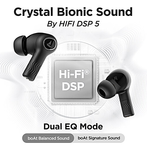 boAt Nirvana Ion TWS Earbuds 120 Hrs Playback 24hrs/Charge, Crystal Bionic Sound With Dual EQ Modes - Charcoal Black, 1 pc  Quad Mics ENx™ Technology, Low Latency 60ms, In Ear Detection