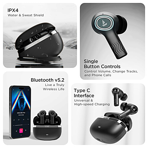 boAt Nirvana Ion TWS Earbuds 120 Hrs Playback 24hrs/Charge, Crystal Bionic Sound With Dual EQ Modes - Charcoal Black, 1 pc  Quad Mics ENx™ Technology, Low Latency 60ms, In Ear Detection