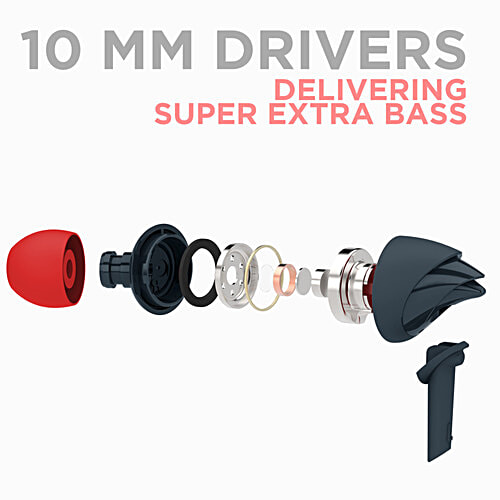 boAt Bassheads 100 Wired Earphones With Mic, Hawk Inspired Design, Integrated Multifunction Control - Raging Red, 1 pc In-line Mic Hands Free Communication, Instant Voice Assistant, Super Extra Bass